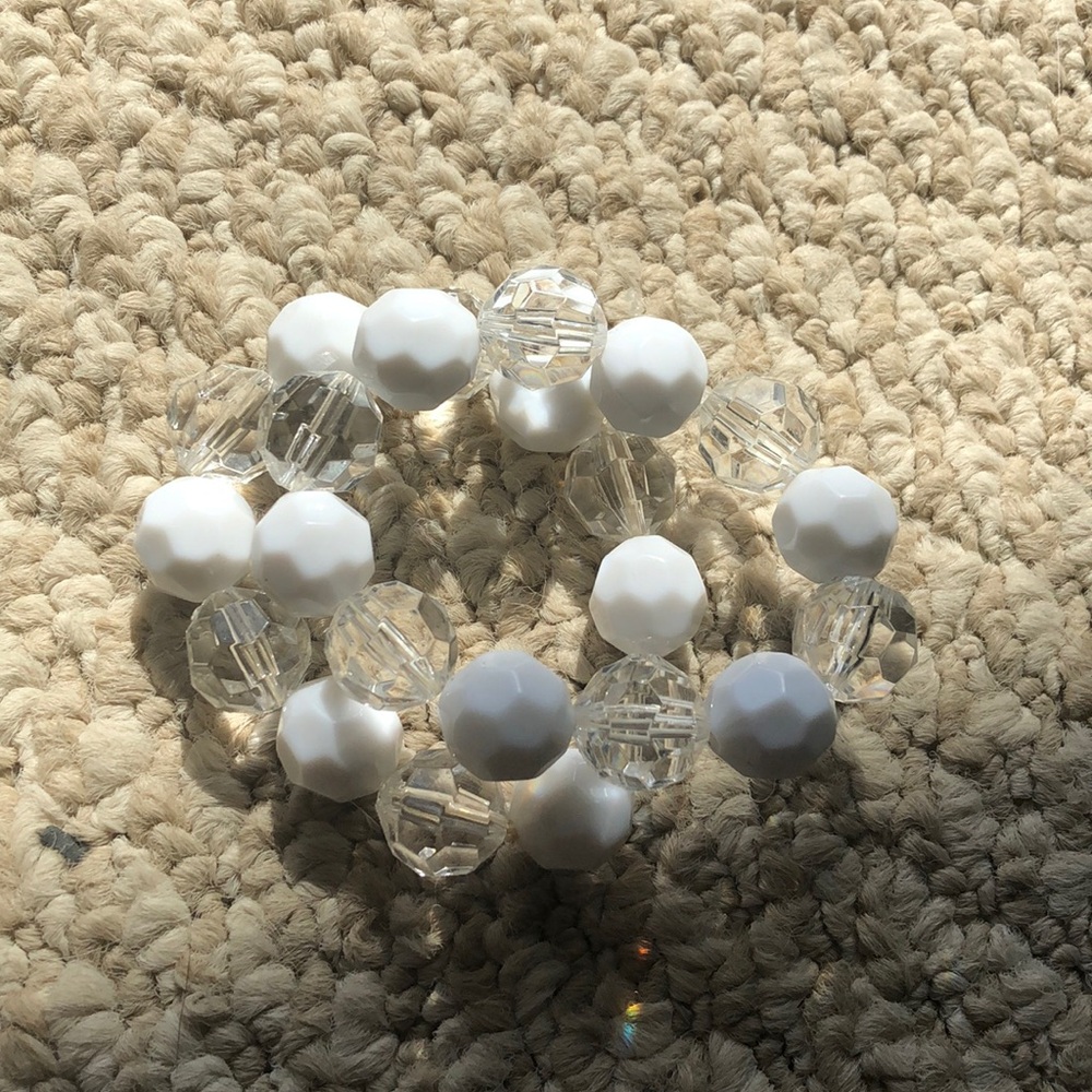 New Women White & Clear beaded Stretchy bracelet
